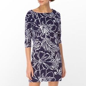 Lilly Pulitzer Cassie Slub T-Shirt Dress Size Medium Navy Blue Tropical Beachy